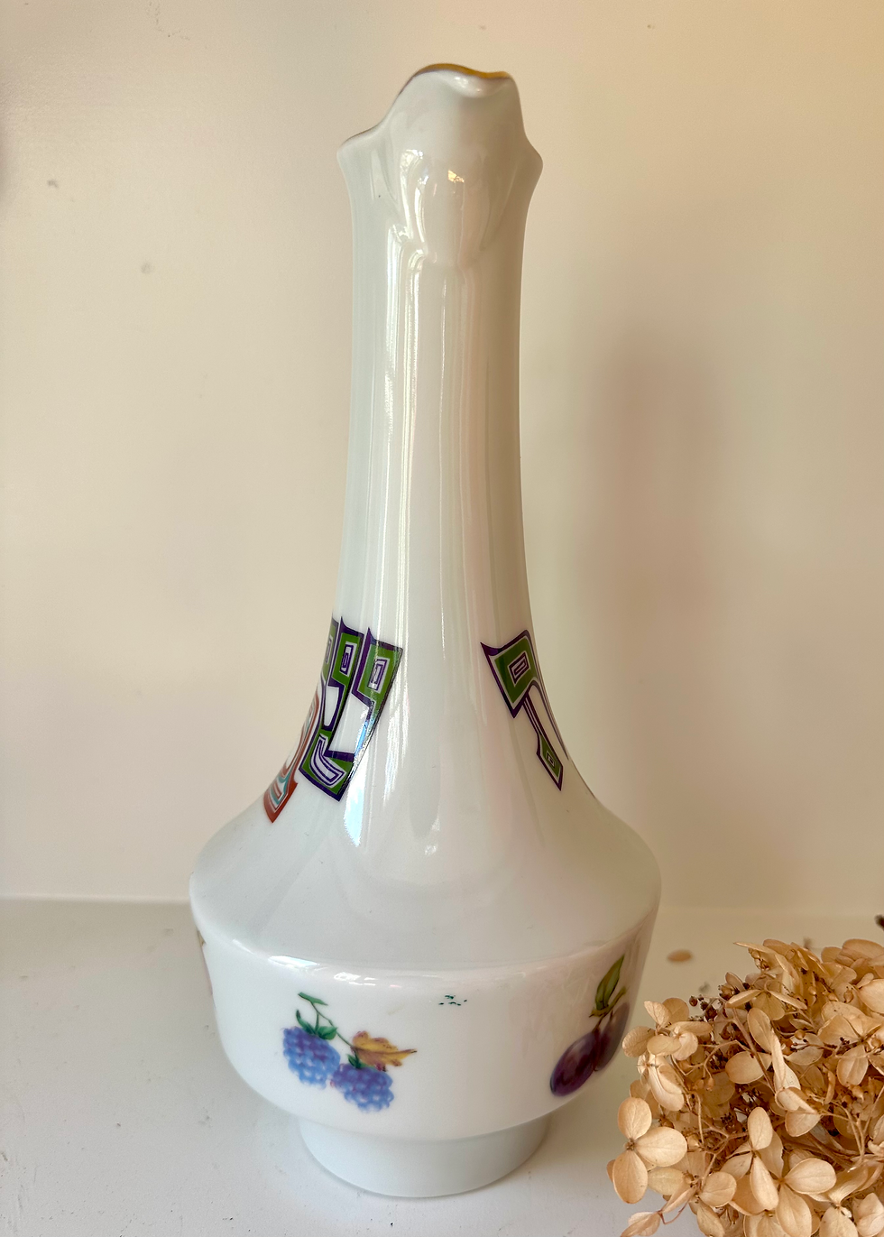 Thumbnail: Vintage Naaman Israel Shabbat Wine Decanter 10" Porcelain Open Carafe 28 Oz 