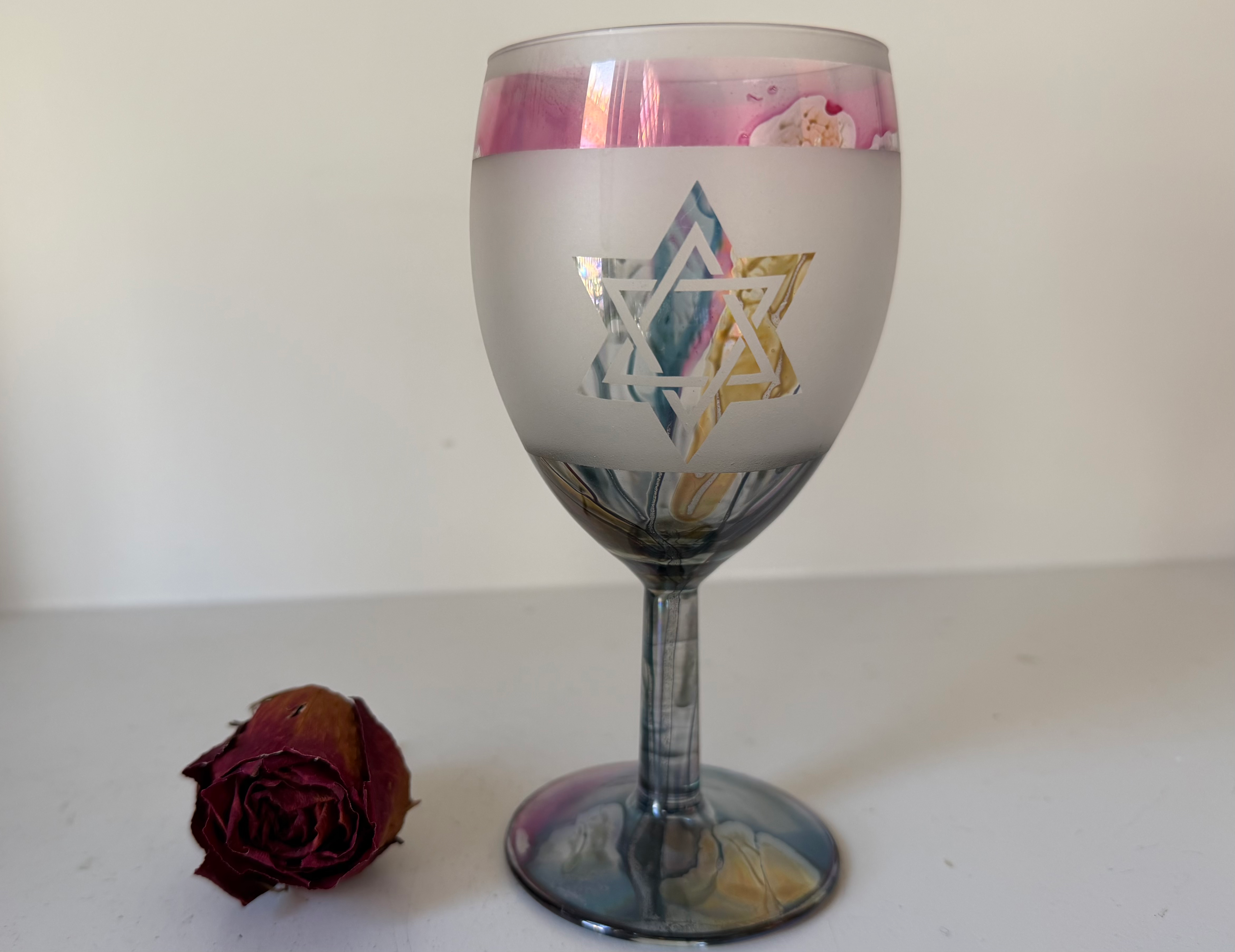 Kiddush Cup - Hand painted Glass With Magen David