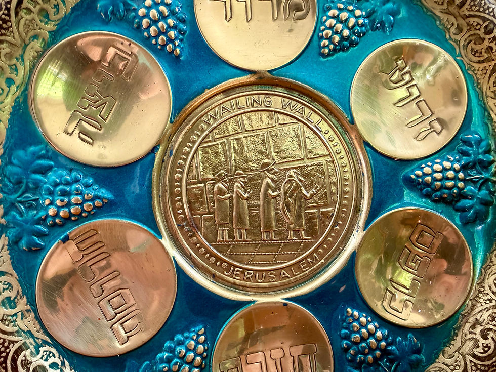 Thumbnail: Midcentury Brass And Verdigris Enamel Passover Seder Tray 9 5/8”