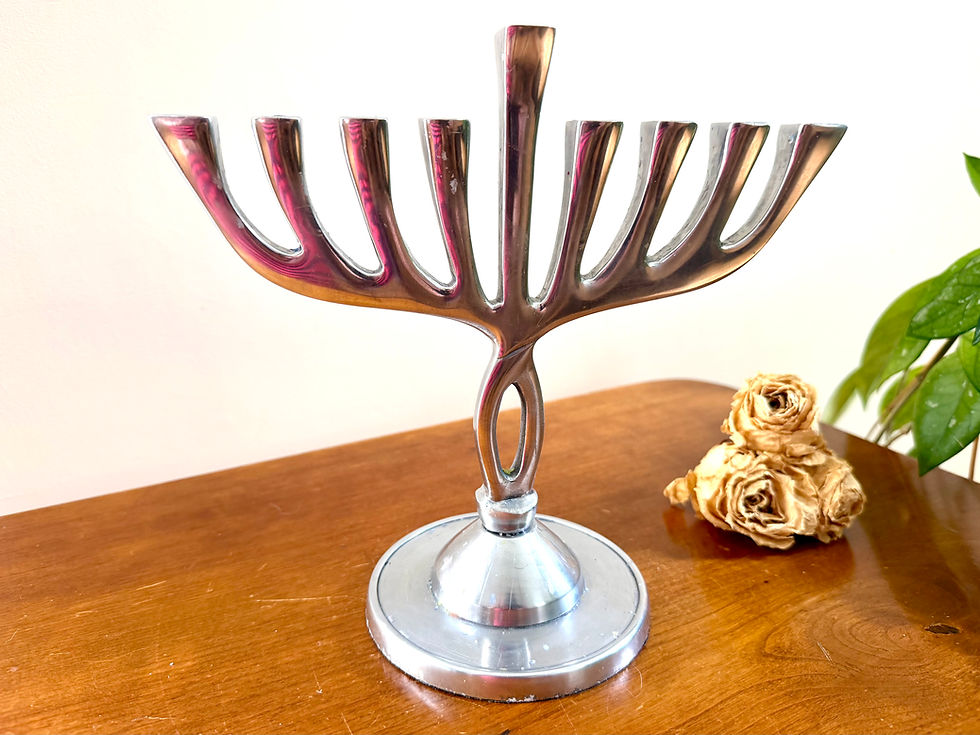 Thumbnail: Modern Pewter Or Aluminum Hanukkah Menorah Hanukkiah 8 1/2” Tall