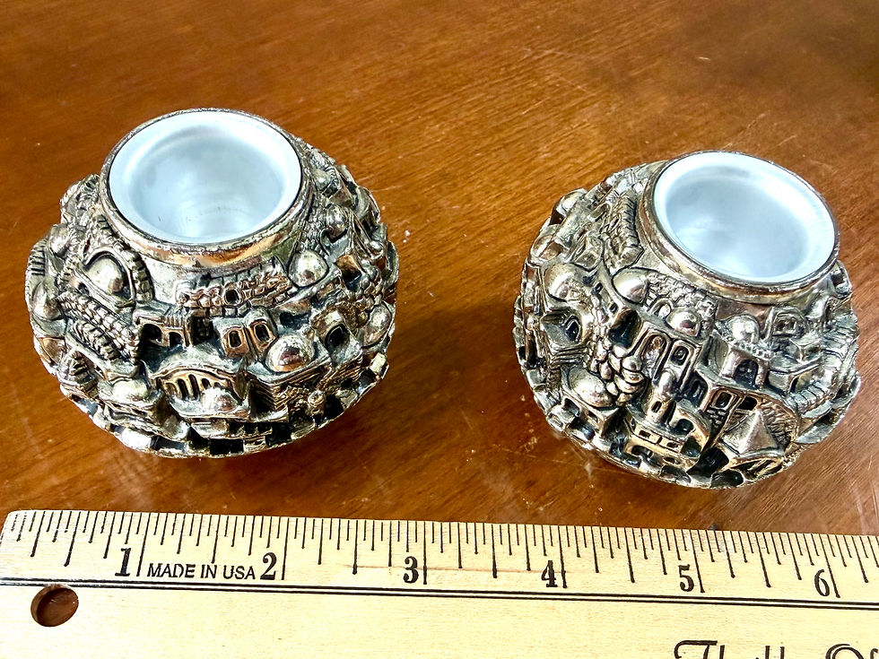 Thumbnail: Set Of 2 Jerusalem Globe Cityscape Candle Holders New In Box Sterling Silver