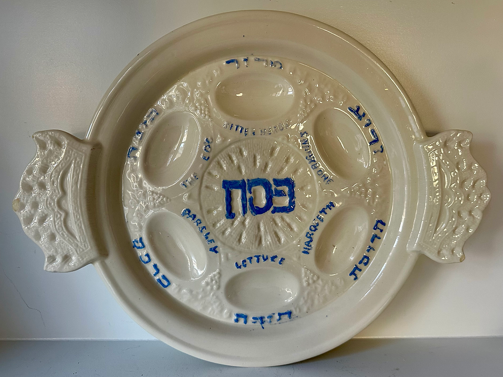 Thumbnail: Large Hand Painted Ceramic Seder Plate With Handles 