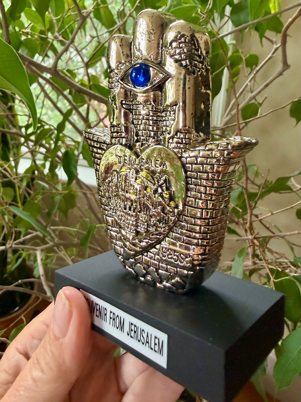 Thumbnail: Hamsa Hand Sculpture From Jerusalem With Evil Eye