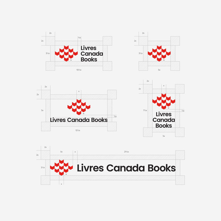 An array of Livres Canada Books logo signatures, each with measurements and spacing indicated.
