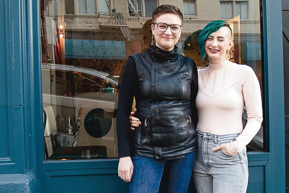 Katya (left) and Suki Skye are seen at their restaurant, Dacha Kitchen & Bar on Sutter Street in lower Nob Hill. The couple is hosting a Pride picnic at Shoreline Park on May 31, with the goal of a parade next year. (Nick Shorten archive / The Ark 2024)