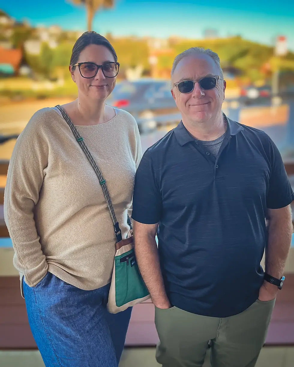 Lisa and Will Labrie, nurses from Sebastopol, stop in downtown Tiburon Sept. 2. It was their first visit to the town, after a tram tour on Angel Island earlier in the day. (Tyler Callister / The Ark)