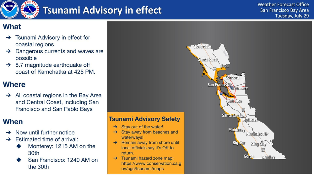 Tsunami alert upgraded to advisory for Tiburon Peninsula after Russia earthquake