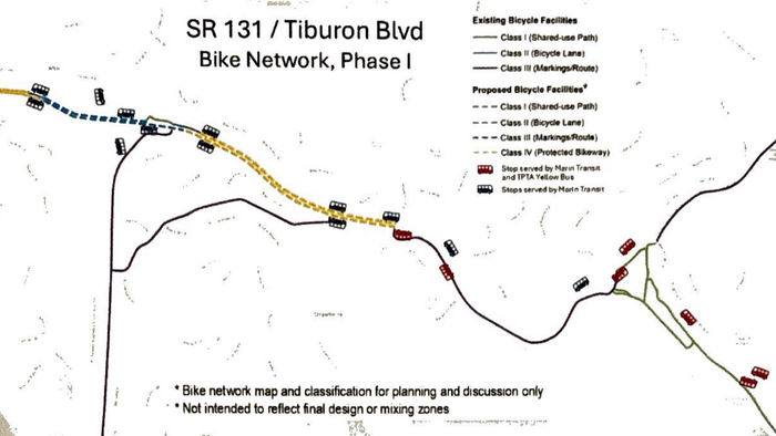 Caltrans poised to delay Tiburon Boulevard bike lanes over bus safety