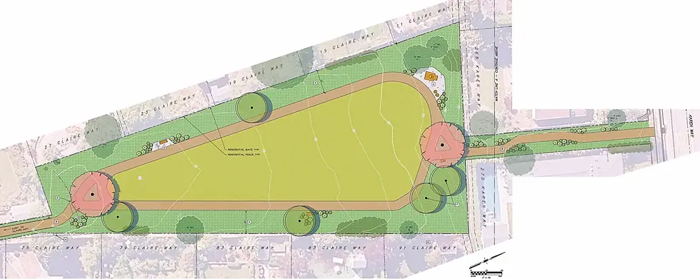 A March conceptual plan shows the walking loop, picnic area and benches planned for Tiburon’s Bel Aire play area. The Town Council approved up to $908,899 Sept. 2, and work could begin this month. (Carlile Macy via town of Tiburon)