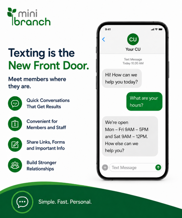 MiniBranch SMS texting solution for credit unions improving member communication.