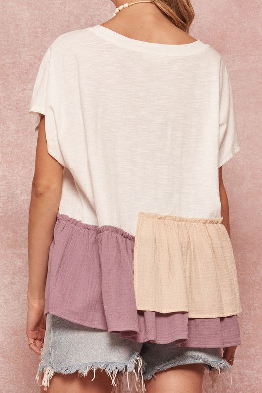 Thumbnail: BABYDOLL RUFFLE HEM TEE - CREAM