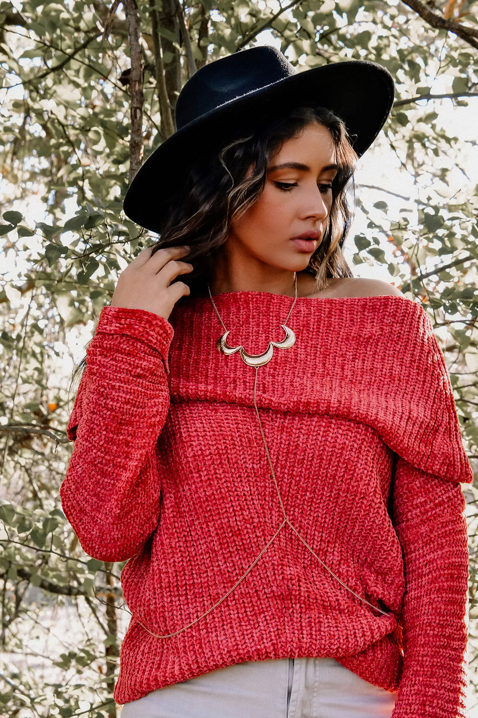 Thumbnail: AUTUMN BLISS CHENILLE OFF THE SHOULDER SWEATER - TERRACOTTA