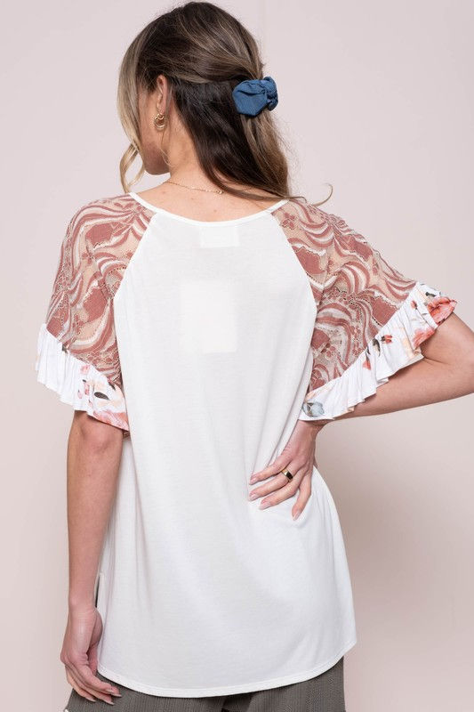 Thumbnail: ALWAYS BLOOMING RUFFLE SHORT SLEEVE TOP - IVORY