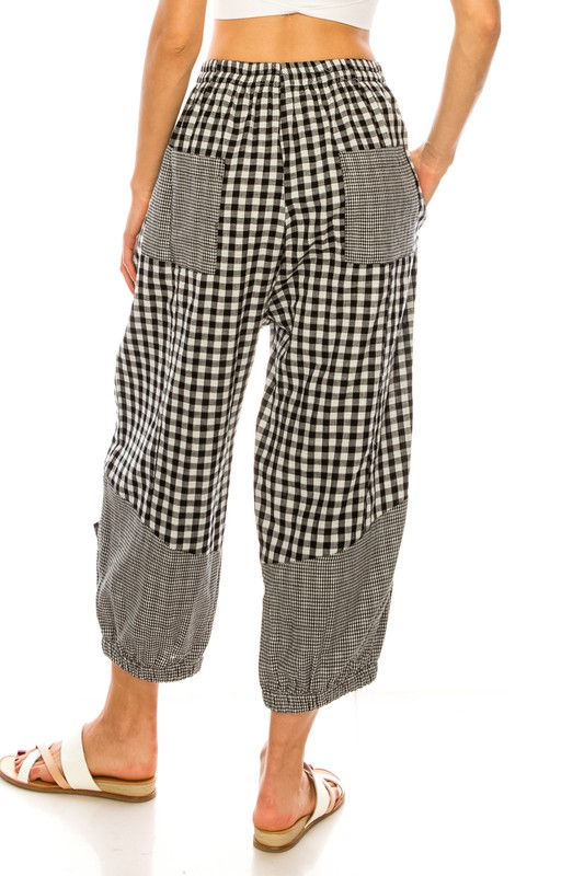 Thumbnail: COZY PLAID HAREM PANTS - BLACK