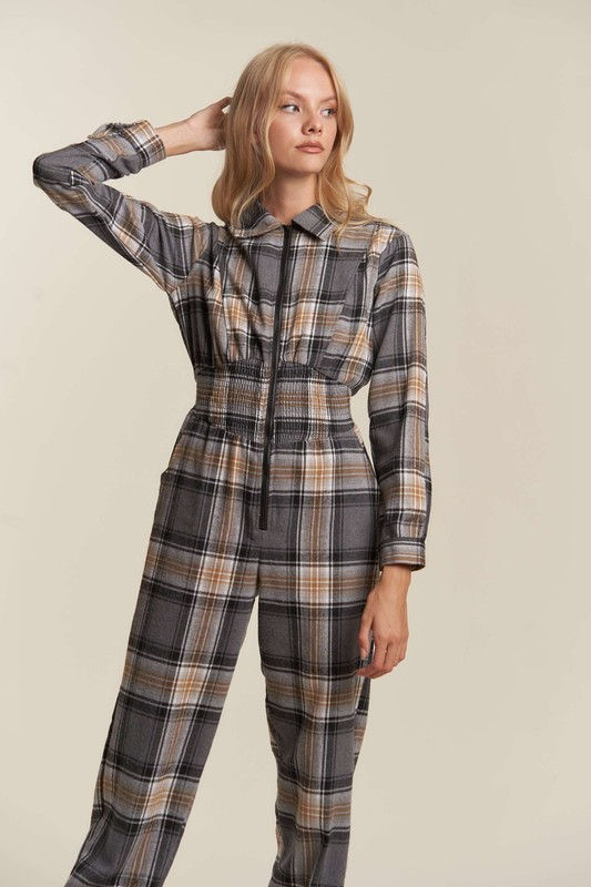 Thumbnail: CABIN IN THE WOODS PLAID JUMPSUIT - BLACK