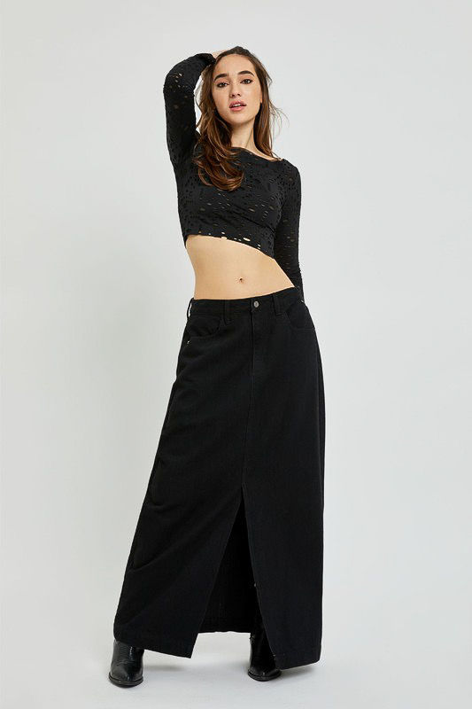 Thumbnail: LUCILLE DENIM MAXI SKIRT - BLACK