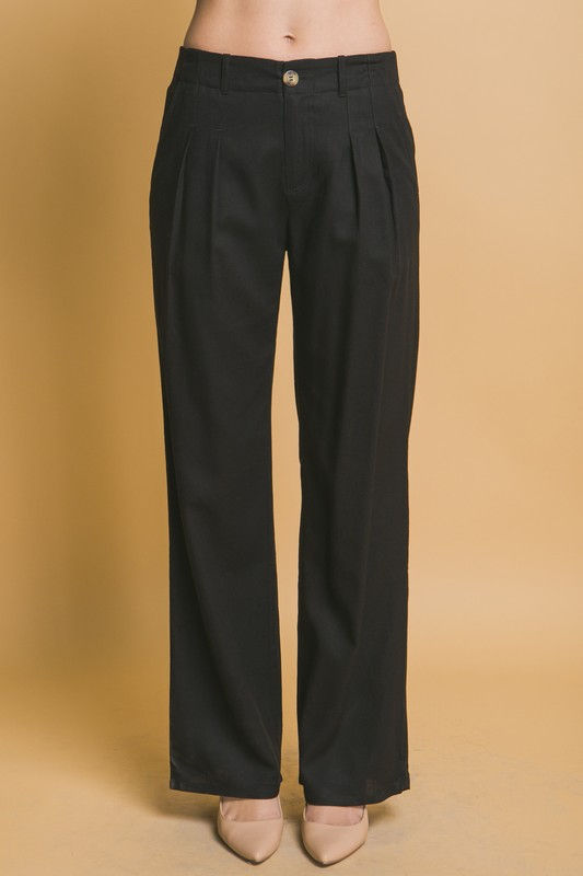 Thumbnail: LINEN TAILORED WIDE LEG PANTS - BLACK