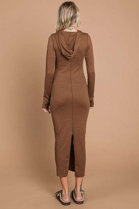 Thumbnail: LIFE'S A JOURNEY HOODIE MAXI DRESS - COCOA