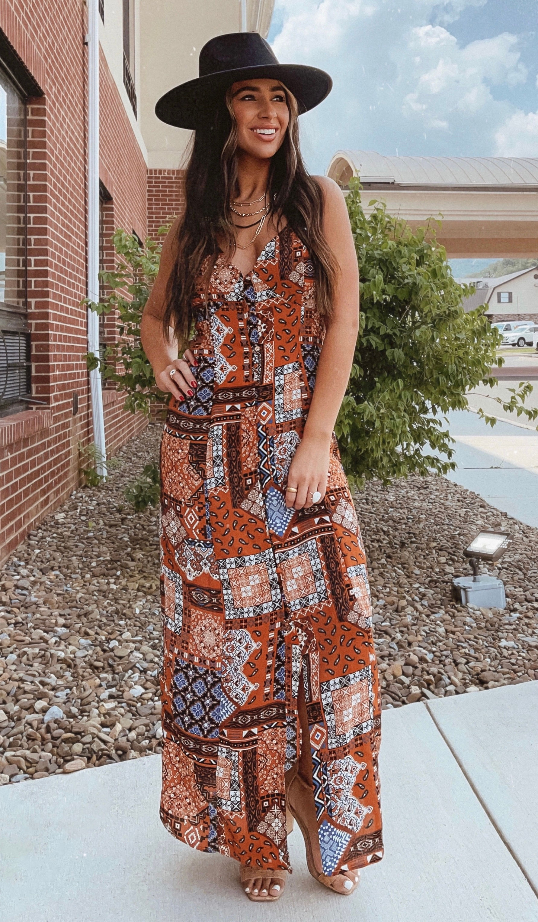 70'S DREAM MAXI DRESS - RUST/MULTI