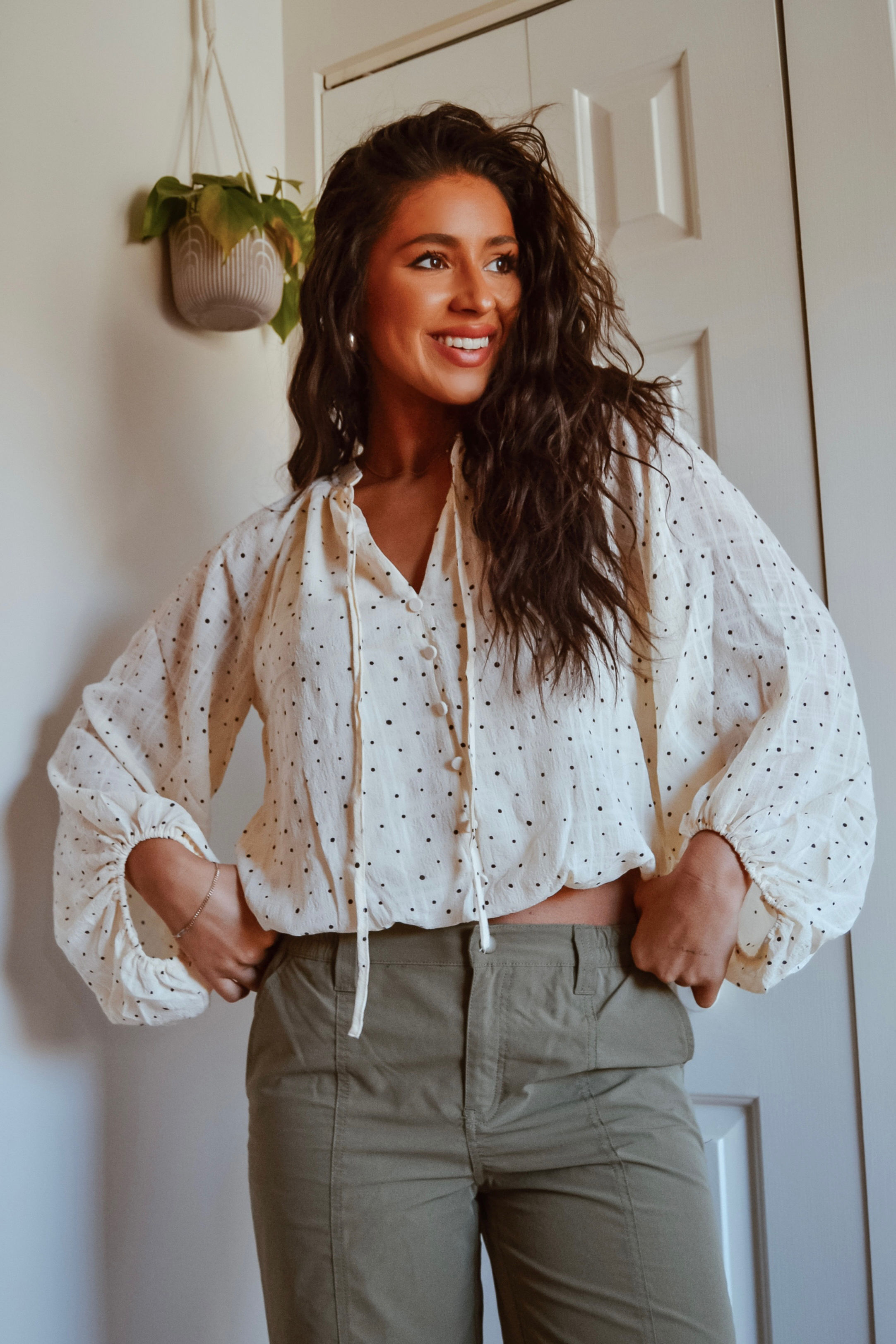 MIA LONG SLEEVE DOT TOP - IVORY