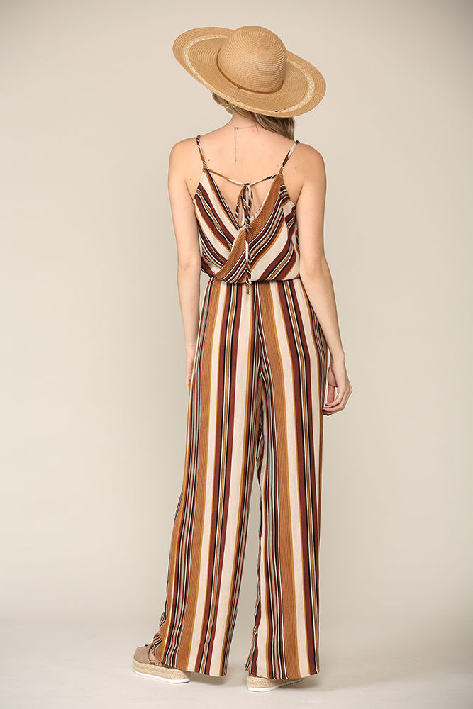 Thumbnail: FALL BREEZE STRIPED JUMPSUIT - MOCHA