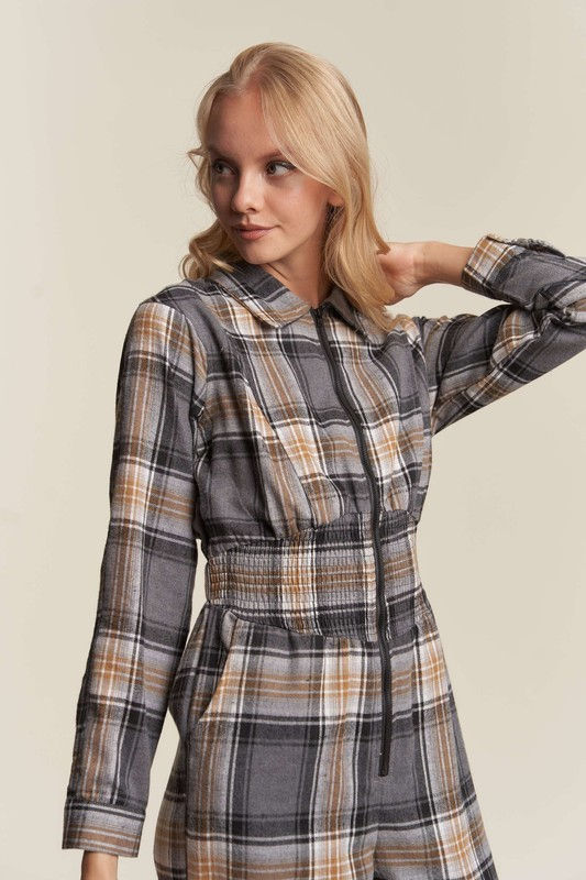 Thumbnail: CABIN IN THE WOODS PLAID JUMPSUIT - BLACK