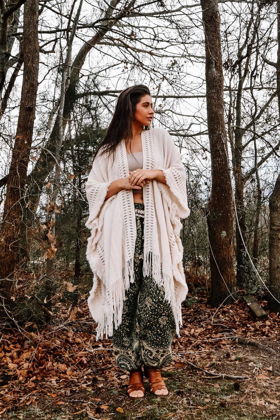 Thumbnail: NATURE'S BEAUTY FRAYED RUANA - BEIGE