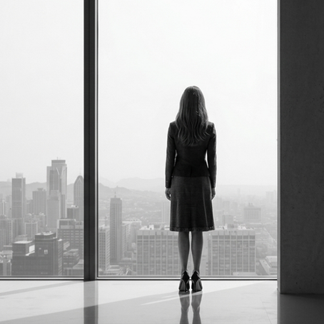 frau schaut auf eine skyline