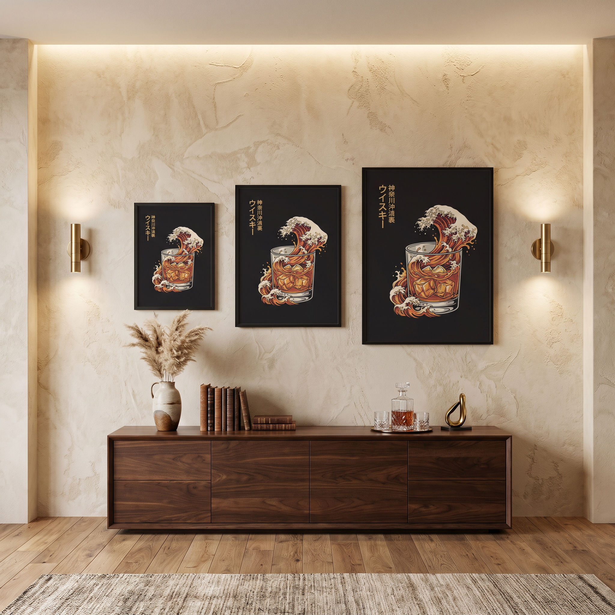 Japanese Wave Whisky Framed Wall Art | Japanese Art Print | Bar Frame