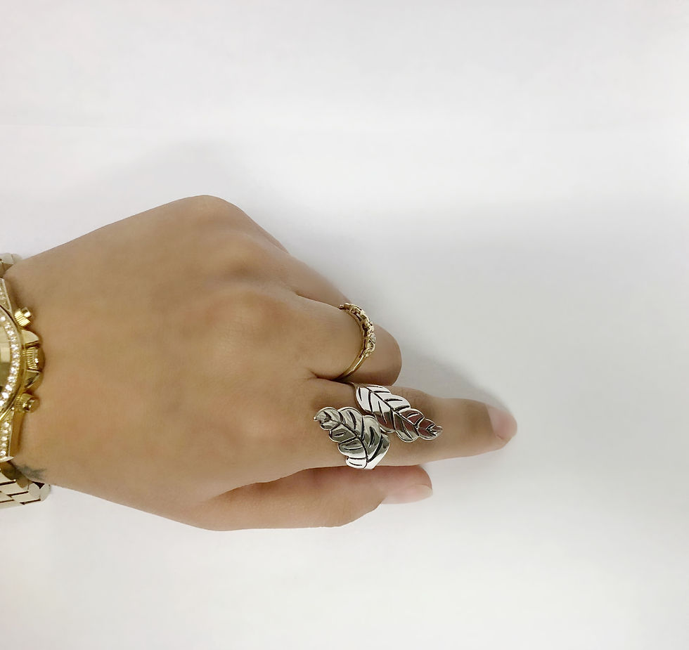 Thumbnail: Silver Leaves Design, Stainless Steel Ring. Size 10