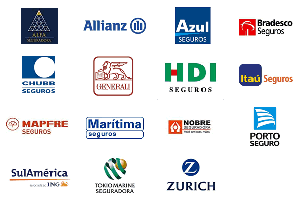 Seguradoras: alfa, allianz, azul, bradesco, chubb, generali, hdi, itaú, mapfra, marítima, porto, sulamérica, tokio marine, zurich, banestes.