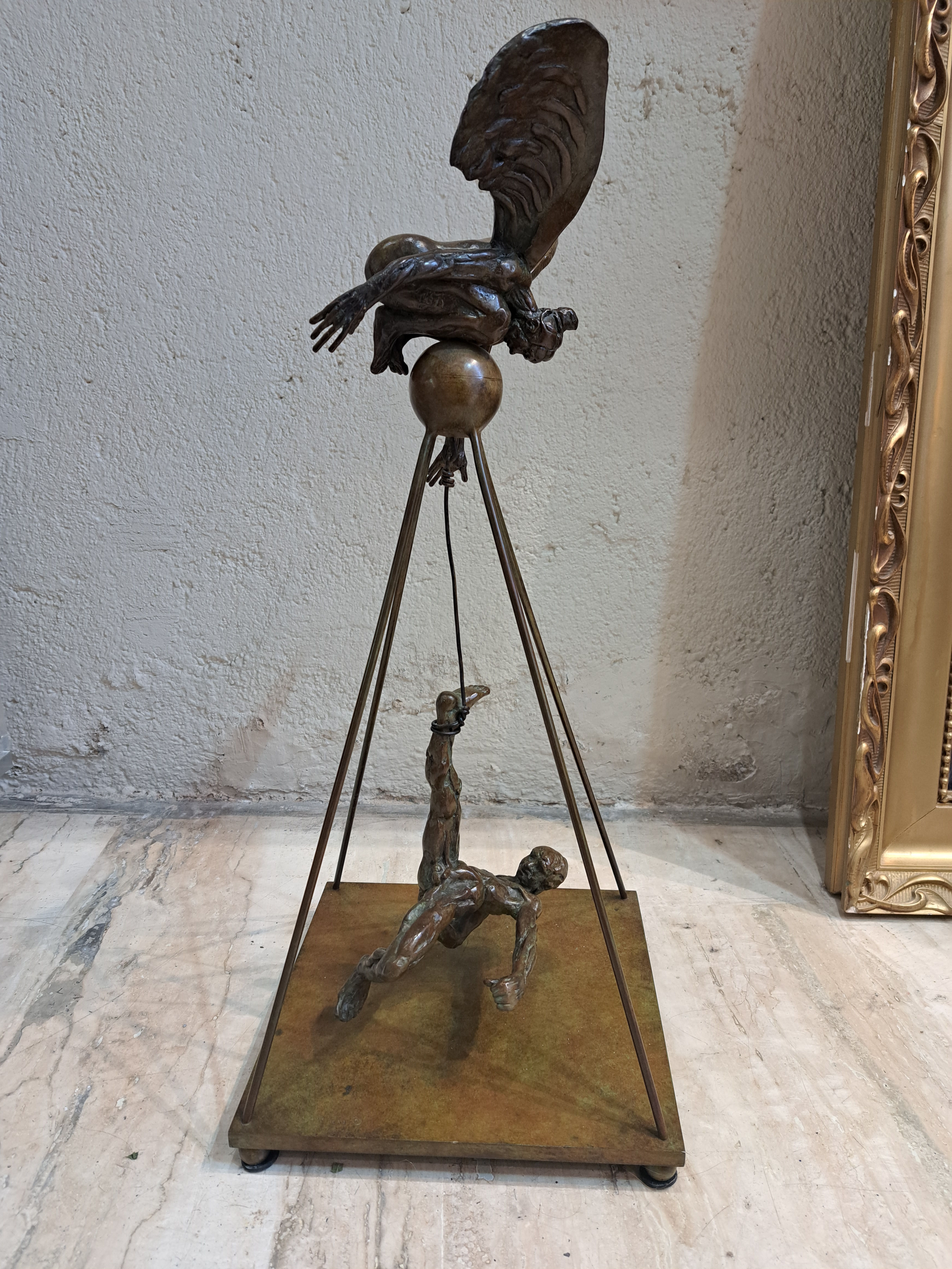 Sculpture, Bronze, homme suspendu, ange, Louis LUTZ, LUTZ