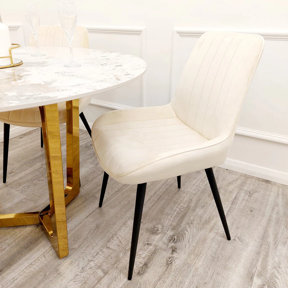 Cream velvet dining chairs online