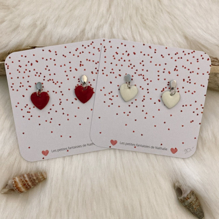 Boucles d'oreilles coeurs rouges ou ivoires