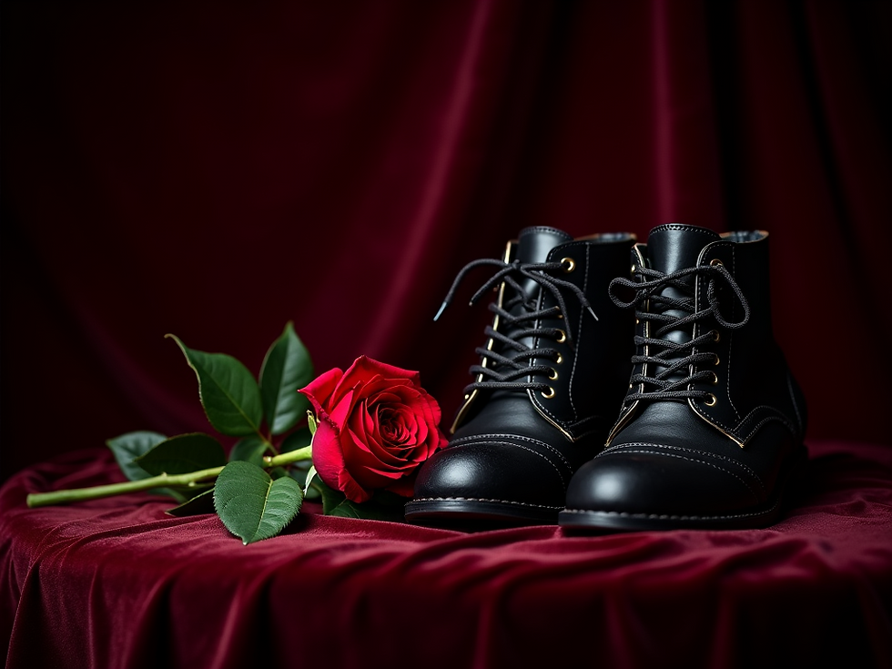 An-artistic-shot-of-leather-restraints-and-a-single-red-rose-set-against-a-dark-velvet-bac