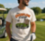 Man wearing unique event merch designs for a golf outing.