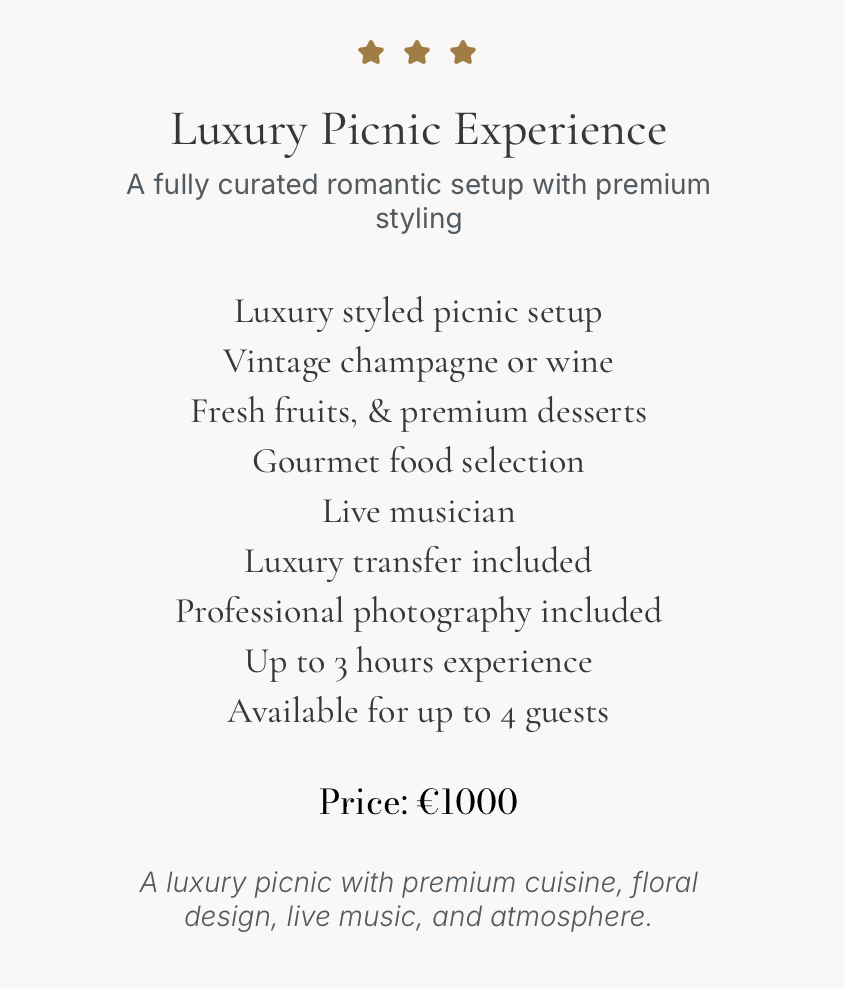 Luxury Picnic Experience Package in Madeira with gourmet food, live music, and premium styling