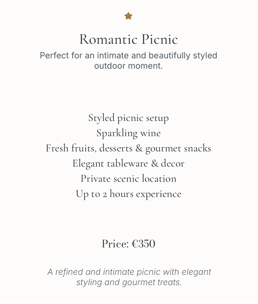 Romantic Picnic Package in Madeira with styled setup and gourmet treats
