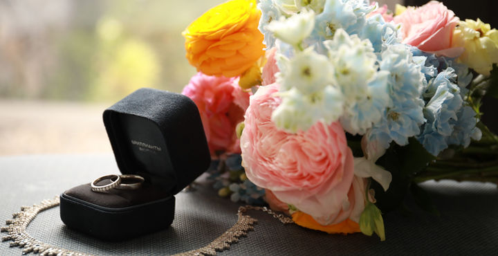 engagement ring with flowers in romantic proposal setup in Madeira