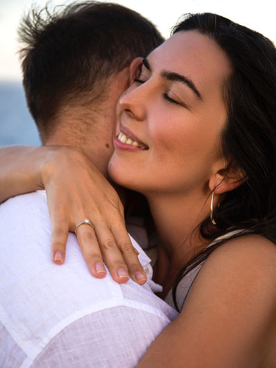Close-up of bride-to-be showing engagement ring after proposal in Madeira