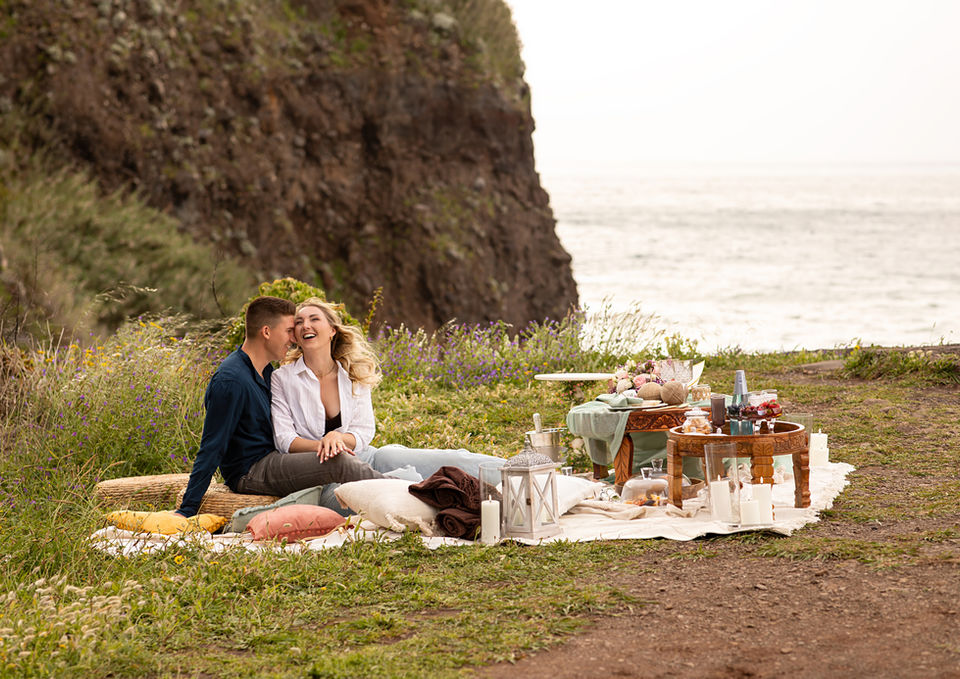 luxury proposal picnic setup overlooking the ocean in Madeira