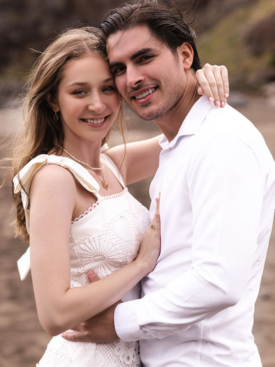 Couple celebrating engagement after proposal in Madeira