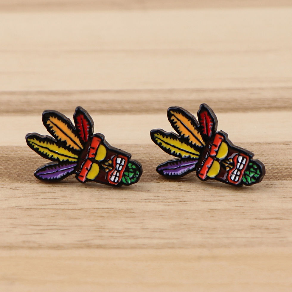 Thumbnail: Rainbow Tiki Mask Enamel Stud Earrings