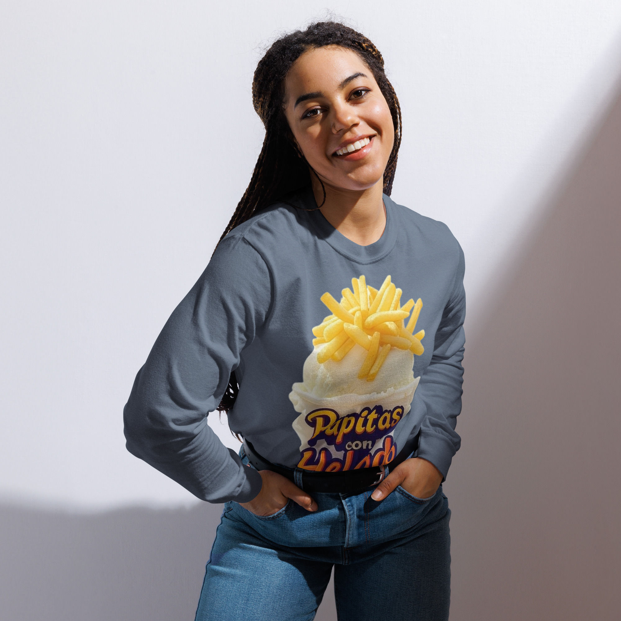 Papitas con Helado! - Garment-dyed heavyweight long-sleeve shirt