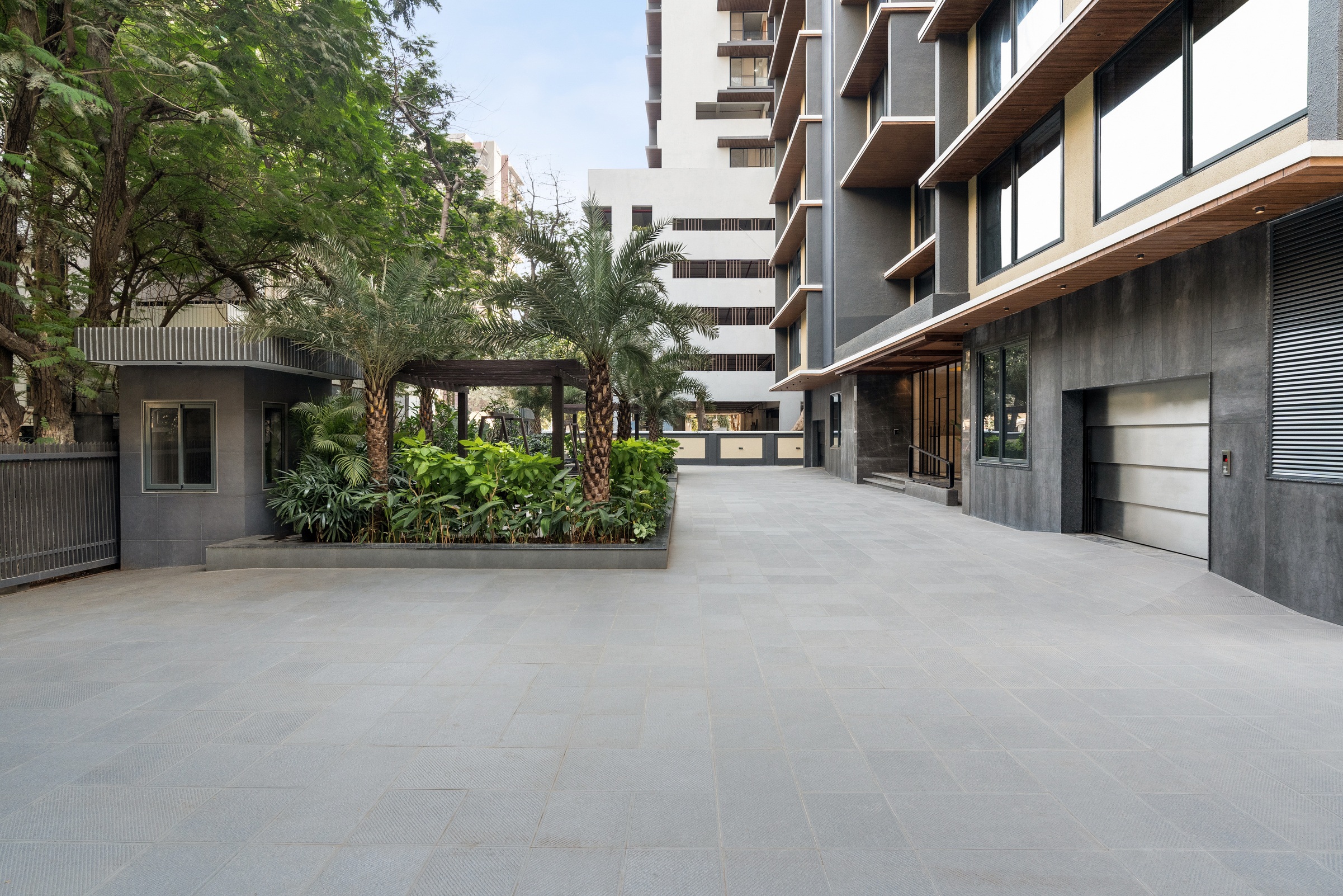Sequoia’s landscaped arrival courtyard and completed façade