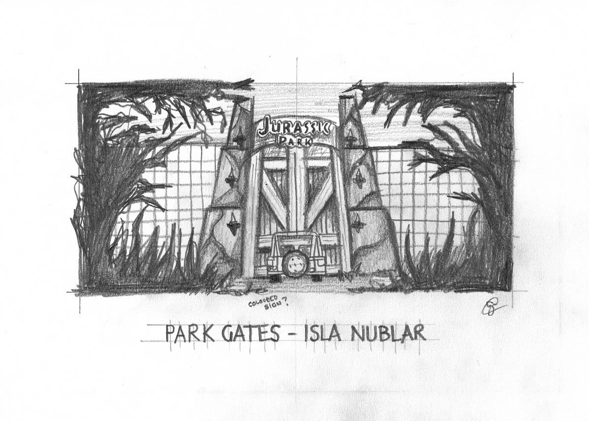 Original Pencil Sketch - Park Gates - Jurassic Park