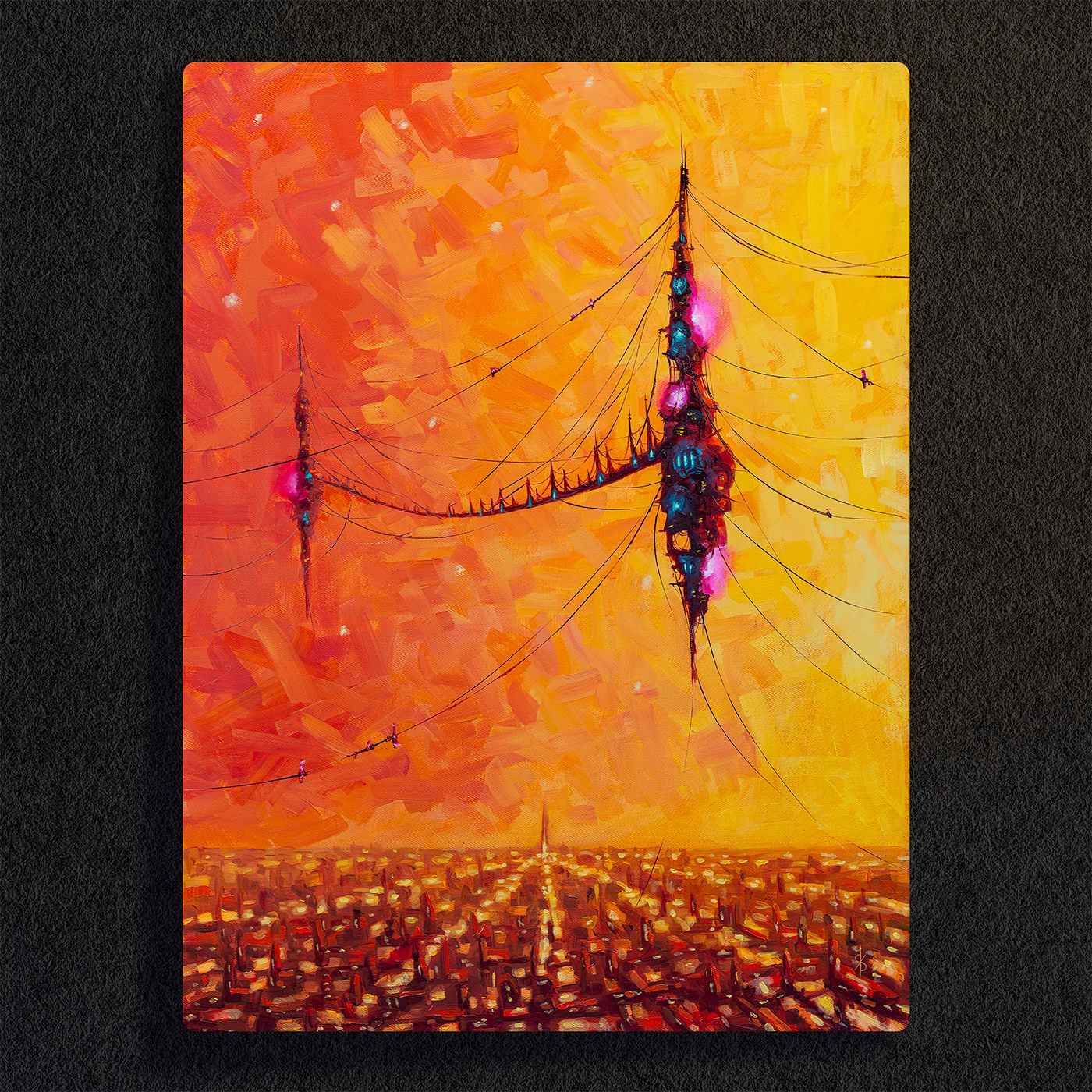 Peinture à l'huile de Damien voindrot art - Artiste Français - paysage cyclopéen - Cosmique - science fiction