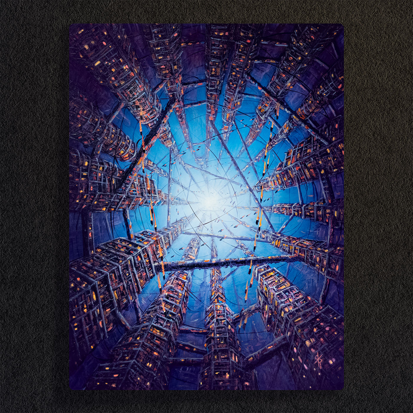 Détail - Peinture à l'huile de Damien voindrot art - Artiste Français - paysage cyclopéen - Cosmique - science fiction