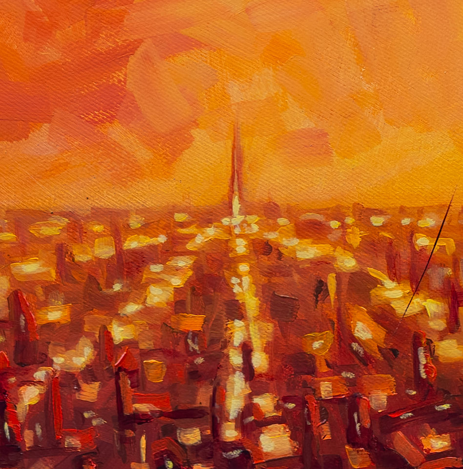 Détail - Peinture à l'huile de Damien voindrot art - Artiste Français - paysage cyclopéen - Cosmique - science fiction
