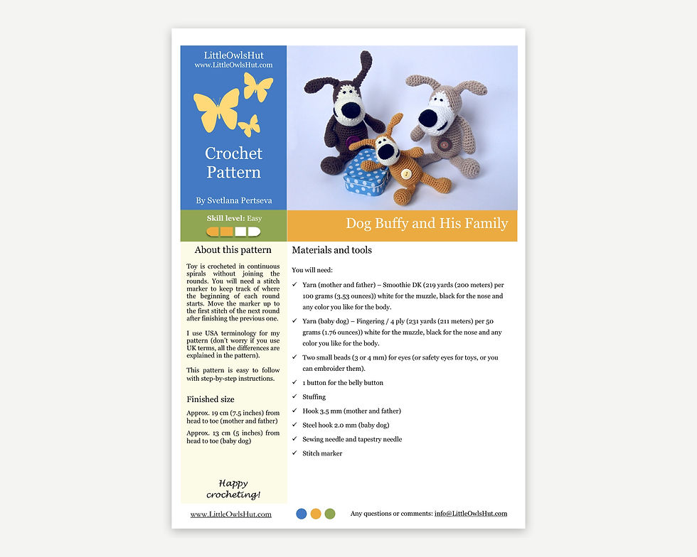 Thumbnail: Crochet Pattern - Buffy the Dog and His Family - Amigurumi PDF [221-EN-Pertseva]